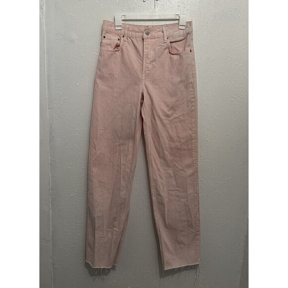 ZARA Pink The New Daddy Slim Straight Raw Hem Denim Jeans Womens 6 Barbiecore - Picture 1 of 13